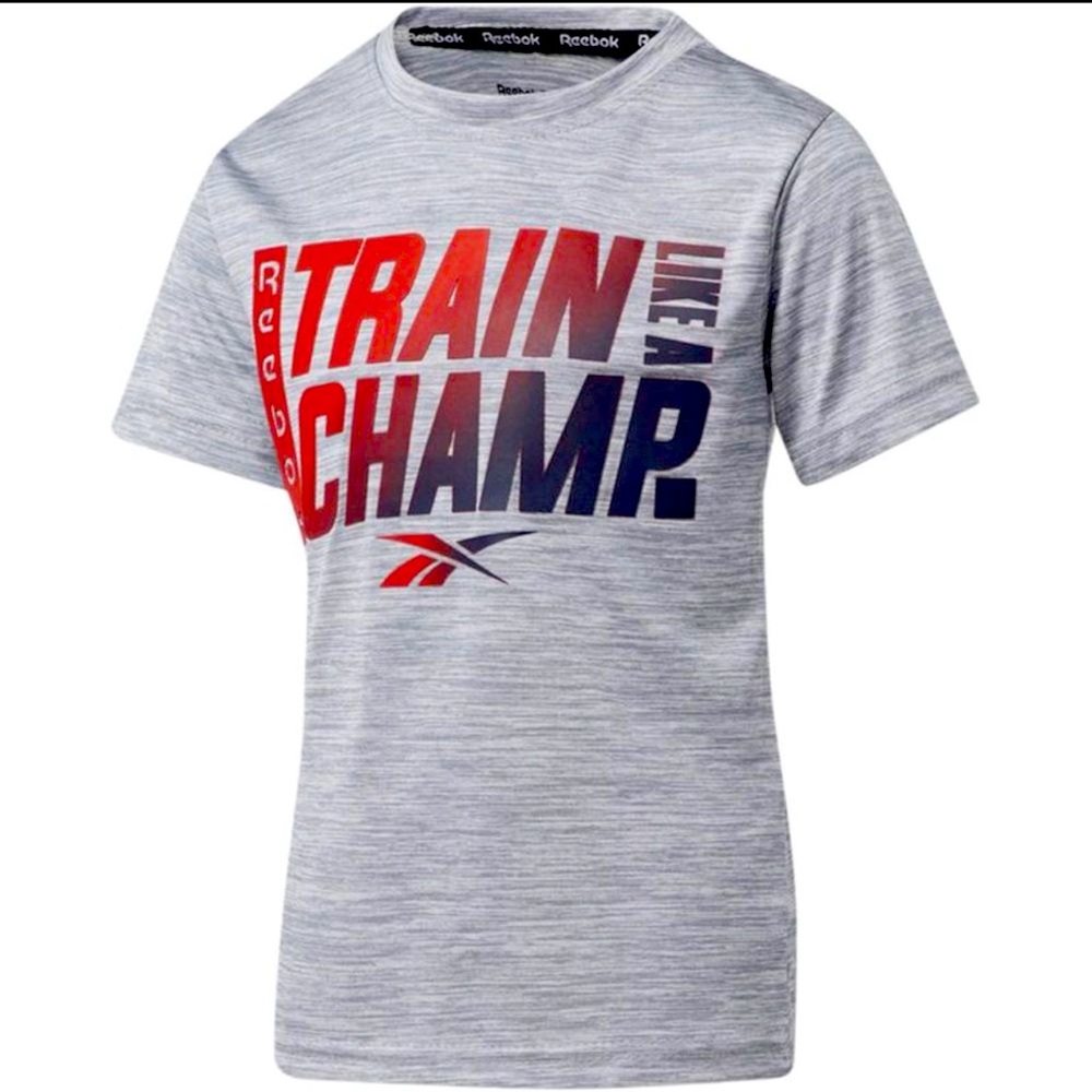 NWOT Reebok Boys Train Like A Champ Graphic T-Shirt, Grey, XL